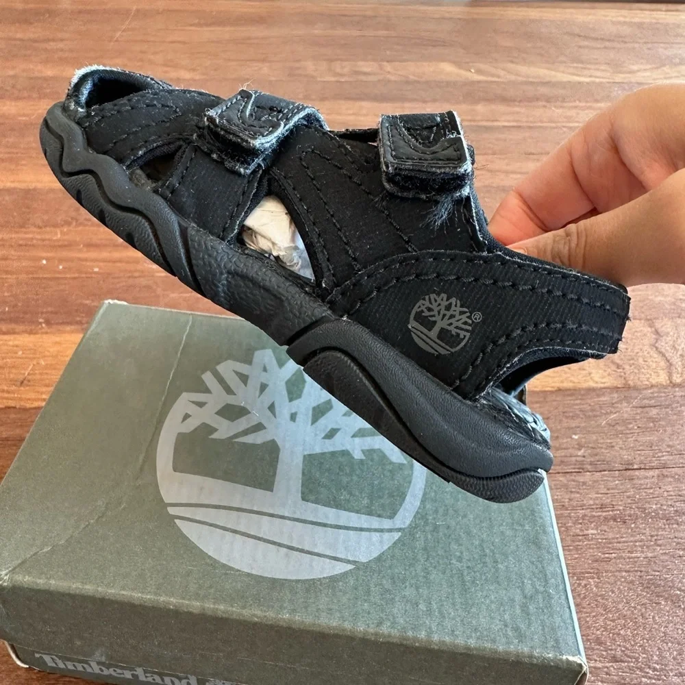 Timberland Kids Black Sport Sandals Toddler Size 6 Hook Loop Outdoor Shoes - Picture 5 of 10